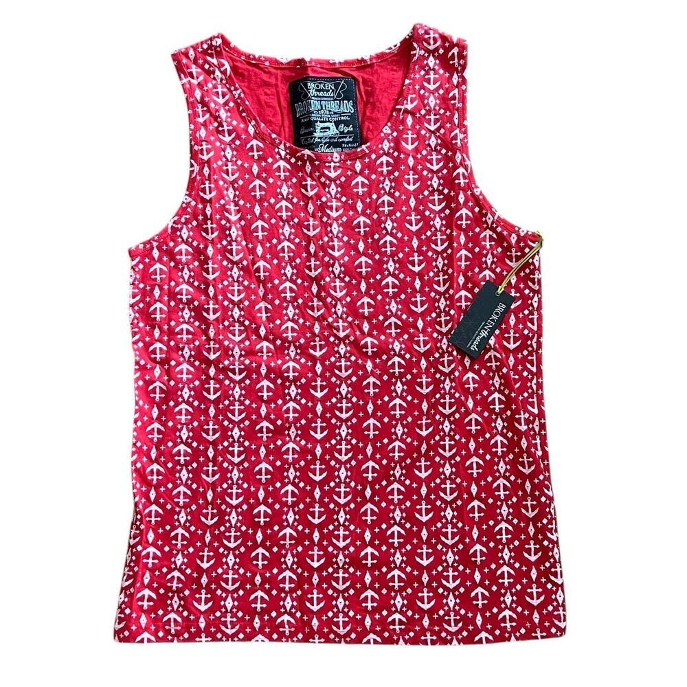 Broken Threads Shirt Womens Medium Red White Tank Top Anchor Sleeveless‎ Cotton